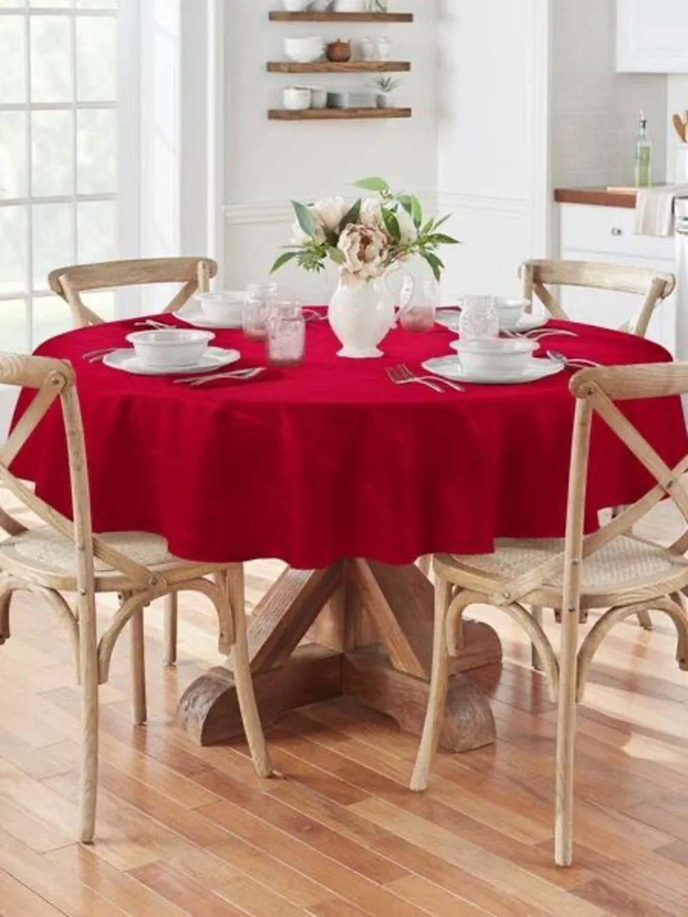 Red Round Tablecloth - Premium Dining Table Cover